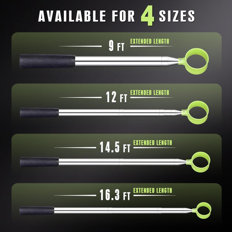 GEAVOUED Golf Ball Retriever 9Ft/12Ft/14.5Ft/16.3Ft/20Ft Golf Ball Retriever Telescopic，Professional Stainless Steel Ball Retriever Tool Golf