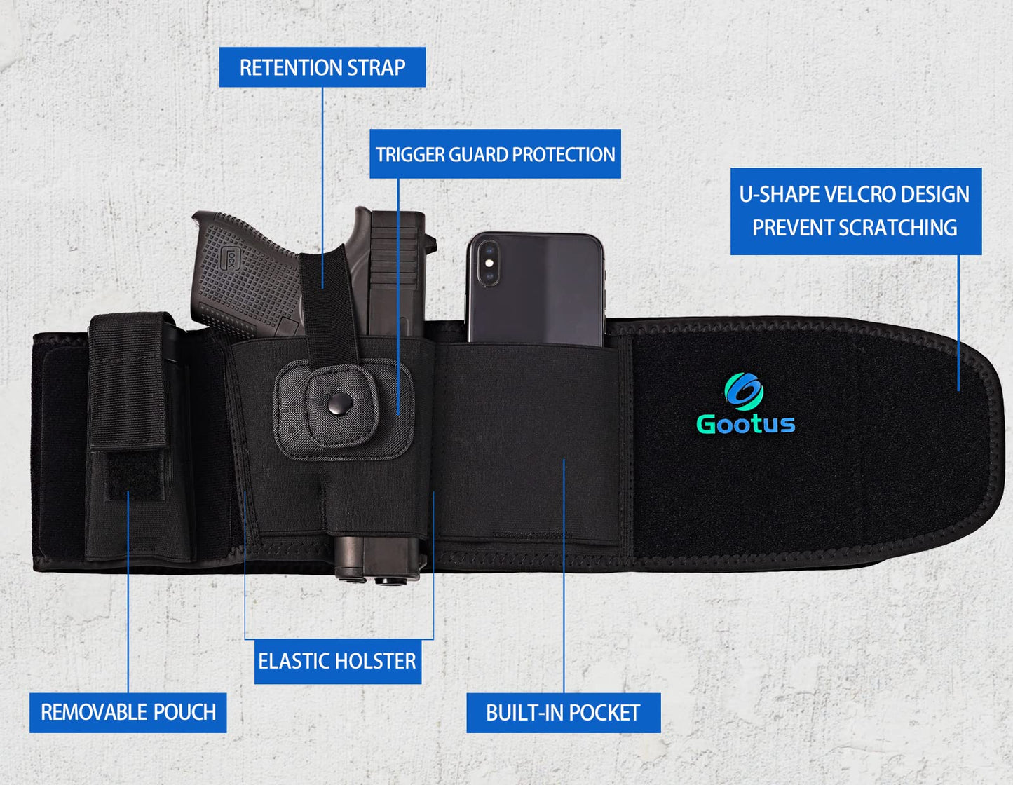 Belly Band Holster for Concealed Carry - Waist Pistol Gun Holster for Men and Women - Fits Glock, Ruger LCP, Taurus, S&W M&P 40 Shield Bodyguard, Sig Sauer, Kahr, Beretta, 1911, etc