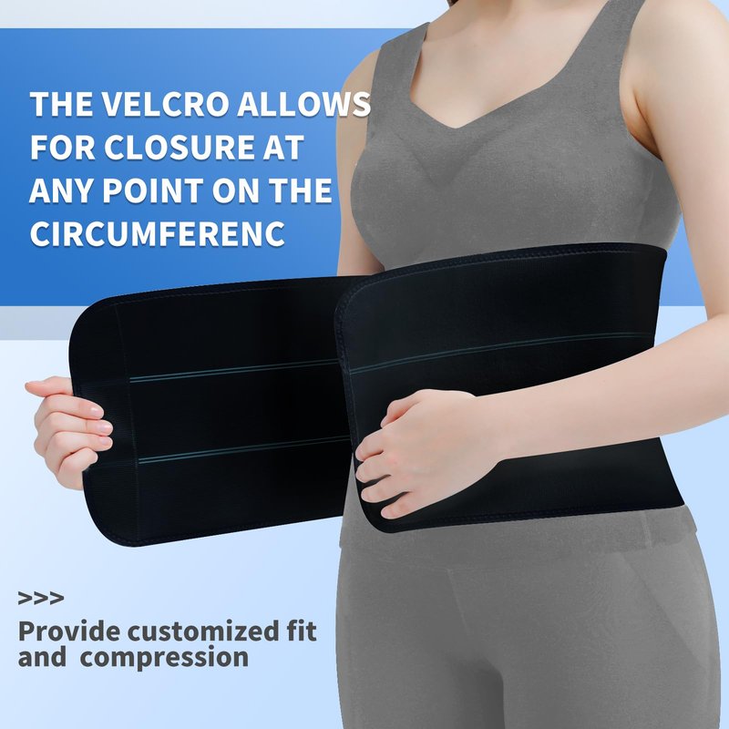 CANMIUS Abdominal Binder Post Surgery Belly Band - Elastic Stomach Wrap Tummy Tuck Compression Belt - Breathable, Soft, Skin-friendly - (30" - 45") 3 Panel - 9" BLACK