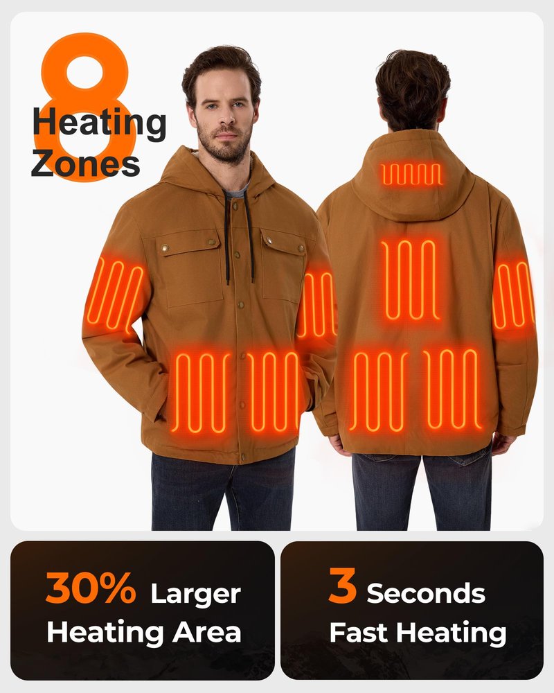 Glaais Heated Jackets for Men with 12V 18400mAh Battery Pack Included, Mens Heated Jacket Rechargeable with Sherpa Lining-M