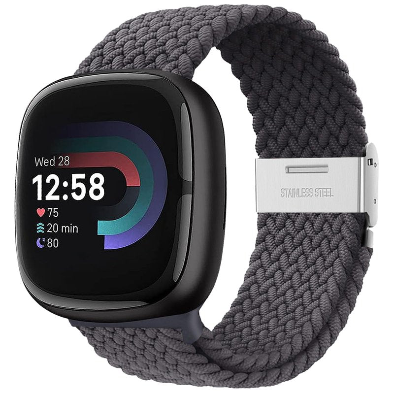 Yeahxing Braided Bands for Fitbit Versa4 - Compatble with Fitbit Versa 4/Versa 3/Sense 2/Sense1, Stretchy Braided Nylon Wristband, Secured Metal Clasp Sport Strap for Women Men, Durable, Breathable