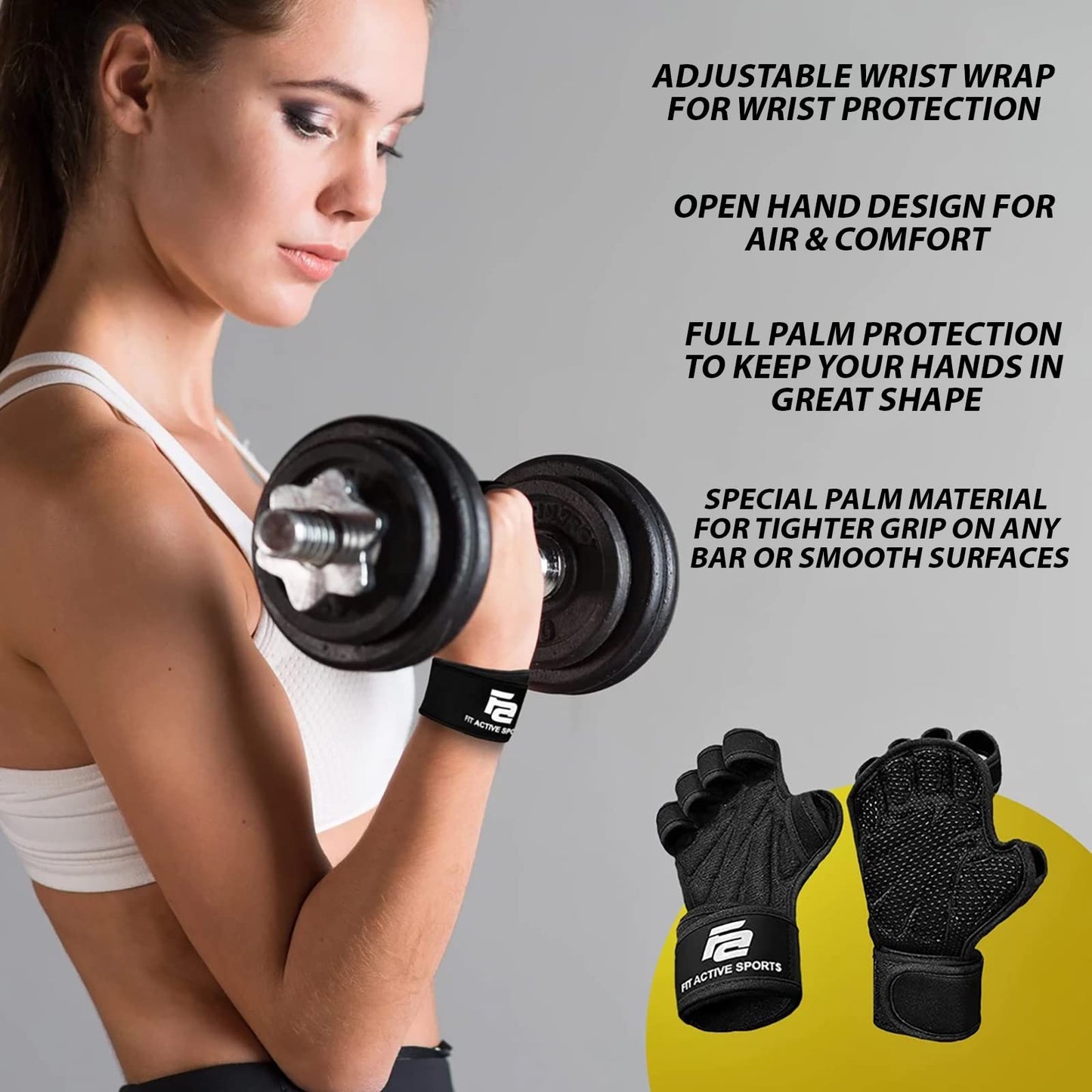 Fit Active Sports Weight Lifting Workout Gloves with Built-in Wrist Wraps for Men and Women - Great for Gym Fitness, Cross Training, Hand Support & Weightlifting