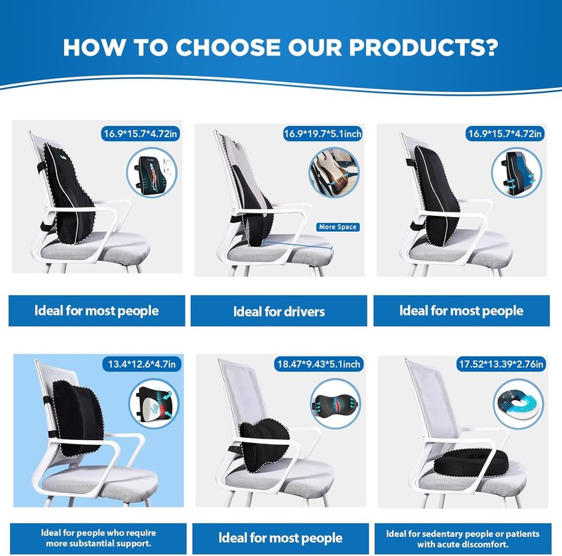 Lumbar Support Pillow - Memory Foam Cushion for Office & Gaming Chair | Ergonomic Back Pain Relief with 3D Mesh Cover