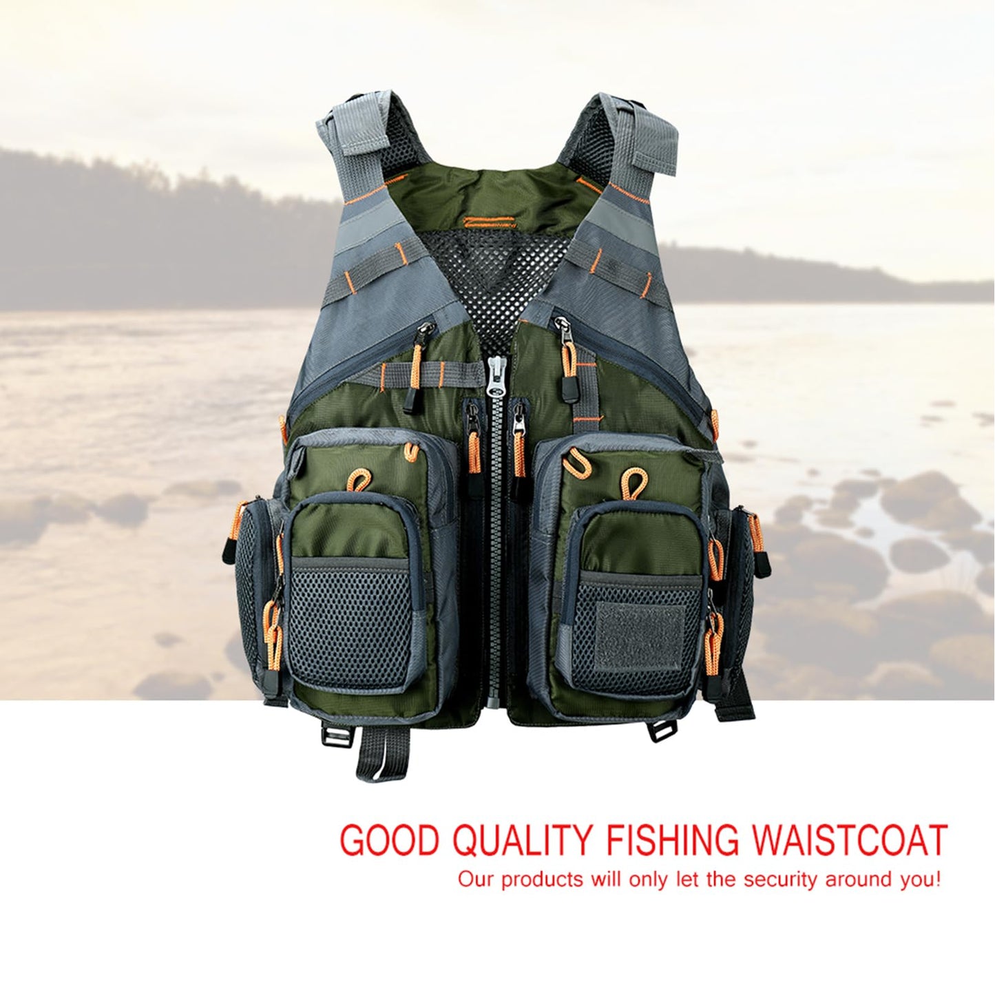 Obcursco Fly Fishing Vest Pack Adjustable for Men and Women with Breathable Mesh, Trout Fishing Gear, for Outdoors Stream Fishing (Army Green)