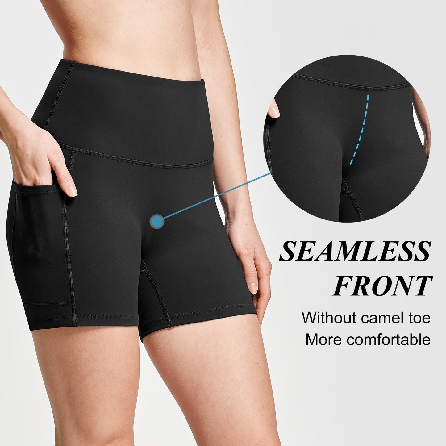 baleaf Biker Shorts Women Yoga Gym Workout Spandex Running Volleyball Tummy Control Compression with Pockets Soft 5" Black S