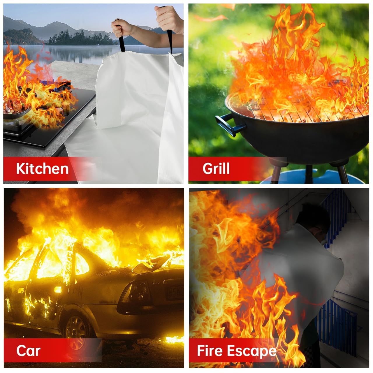 Demiwise Fire Blankets for Home and Kitchen,8-Pack 40"x40" Emergency Fire Safety Blankets for People House Car Office Warehouse Emergency Survival Safety