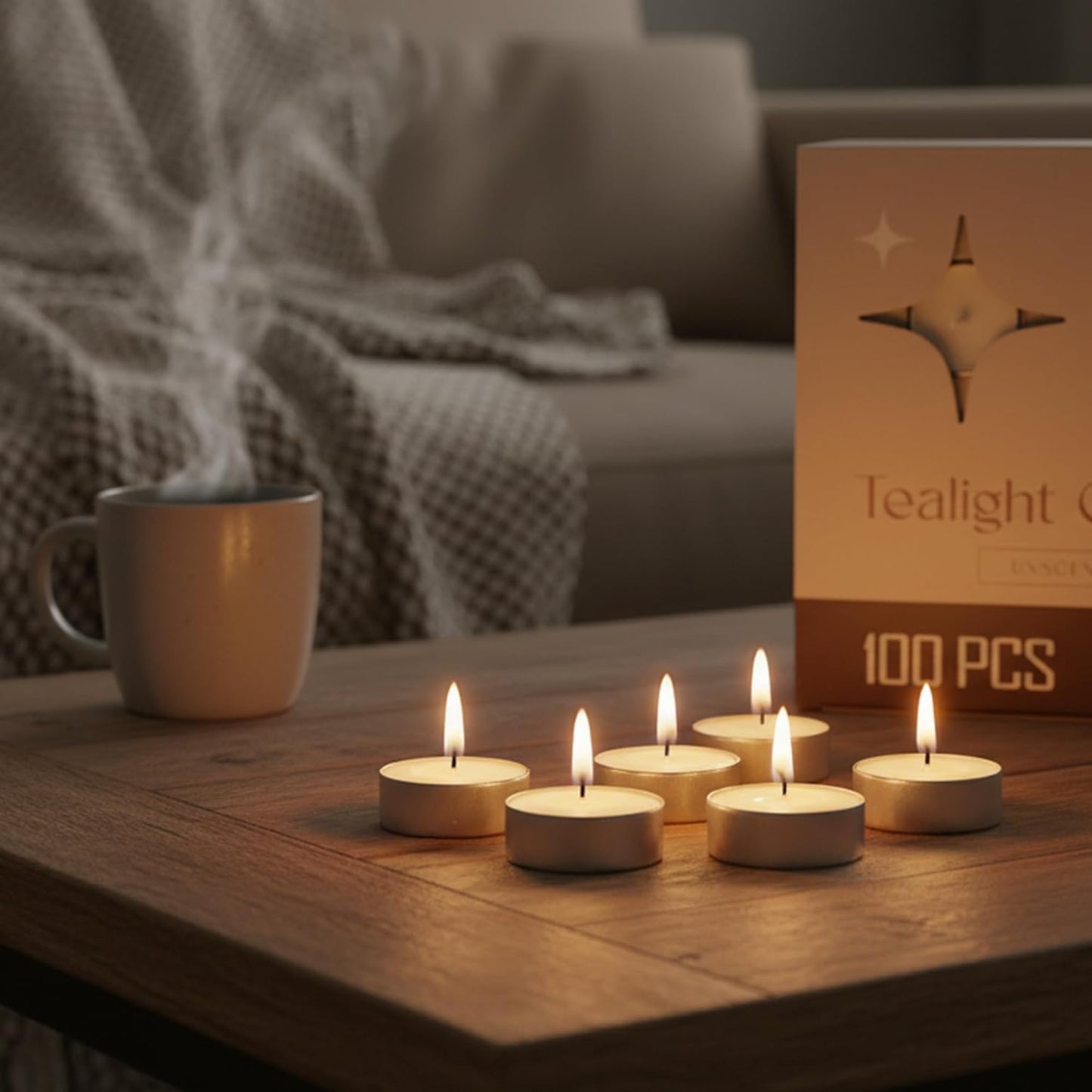 Tealight Candles 100 Pack | 4-Hour Unscented Tea Lights for Home Décor, Emergencies & Daily Use