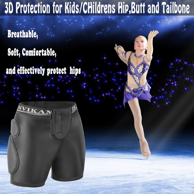 Kids 3D Padded Shorts for Skateboard Skiing Snowboard,Silicone and EVA Pads Shorty Pants Effectively Protect Child's Hips Tailbone