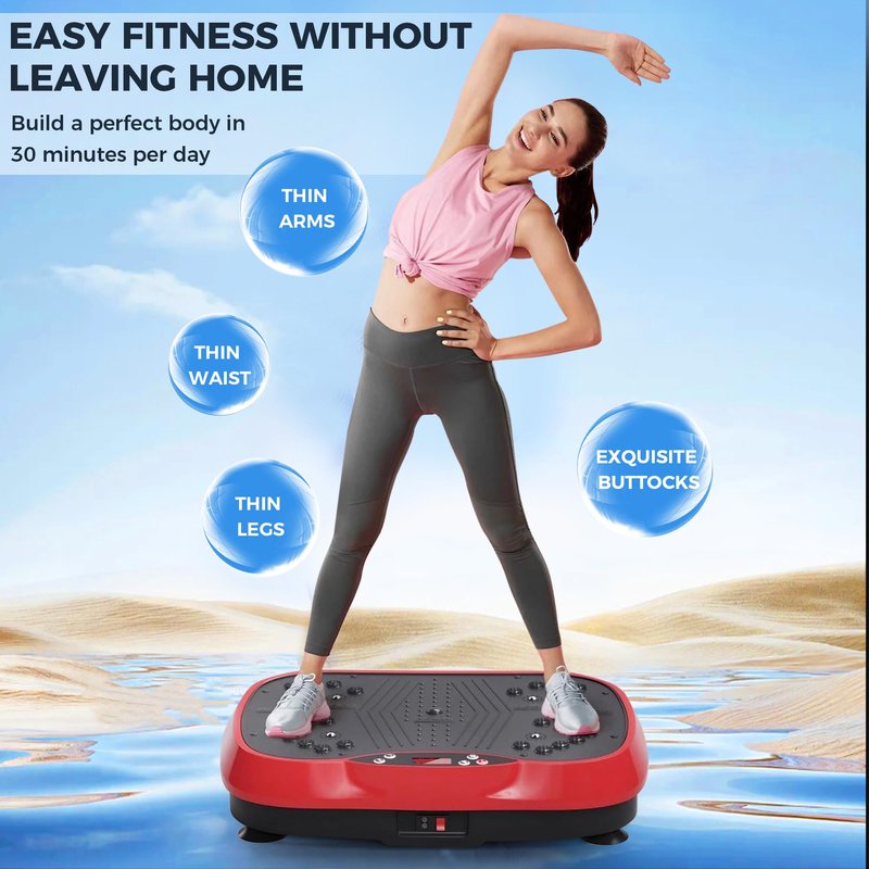 WANKO Vibration Plate Exercise Machine - Shake Plate Vibration Platform with 2 Pull Ropes - Lymphatic Drainage Machine for Shaping, Wellness, Recovery, and Weight Loss for Men and Women (Red)