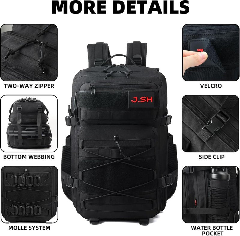Military Tactical Backpack - 25L EDC MOLLE Rucking Pack | 900D Oxford Nylon, Portable Gear for Hiking & Survival - Black