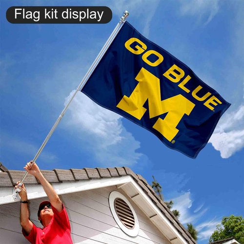 College Flags & Banners Co. Michigan Wolverines Go Blue Flag and Pole Bracket Mount Bundle