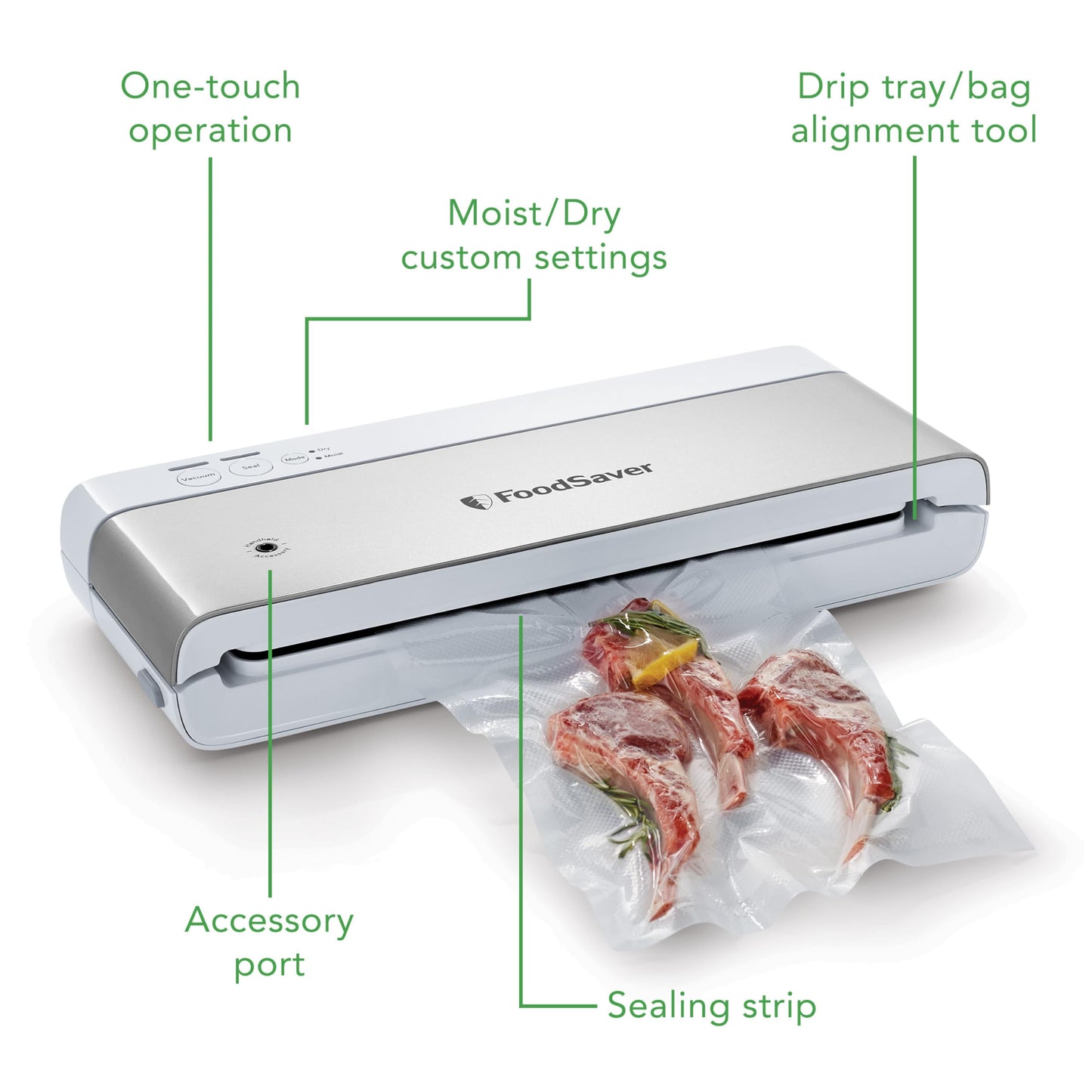 FoodSaver 4800 Series Vacuum Sealer Machine & Compact Vacuum Sealer Machine with Sealer Bags and Roll for Airtight Food Storage and Sous Vide, White