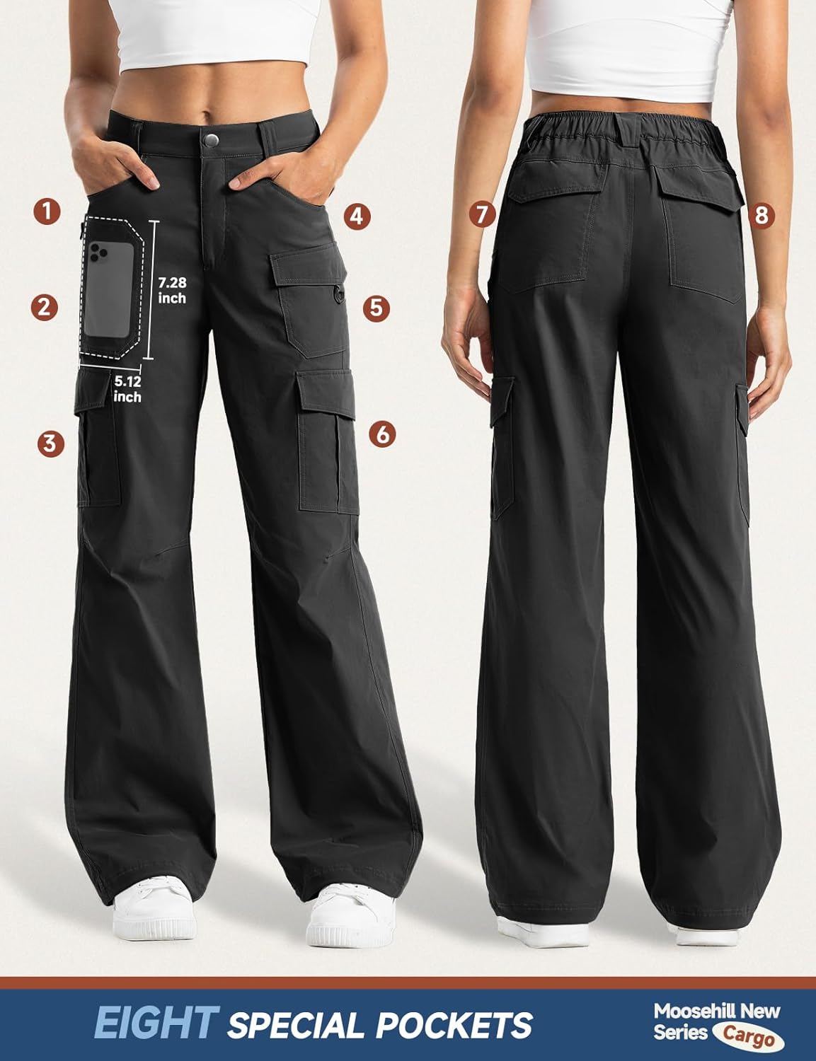 Women's Cargo Hiking Pants - High-Waisted, Water-Resistant, Lightweight Stretch for Outdoor Adventures | Casual Fit