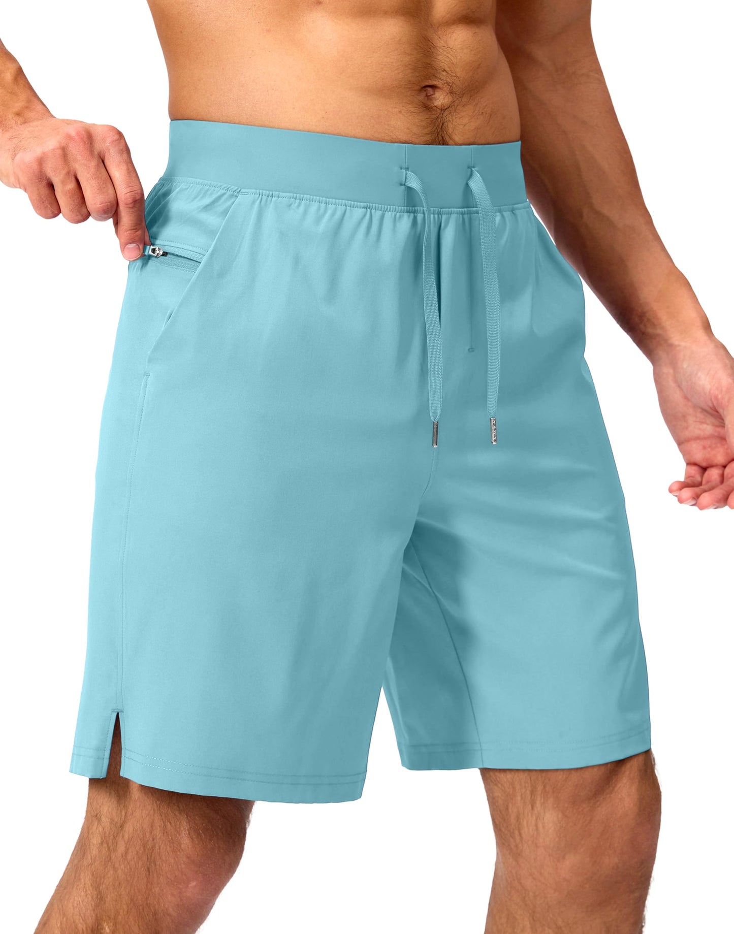 Soothfeel Men's Running Shorts with Zipper Pockets 9 Inch Lightweight Quick Dry Gym Sports Athletic Workout Basketball Shorts for Men (Hot Pink, S)
