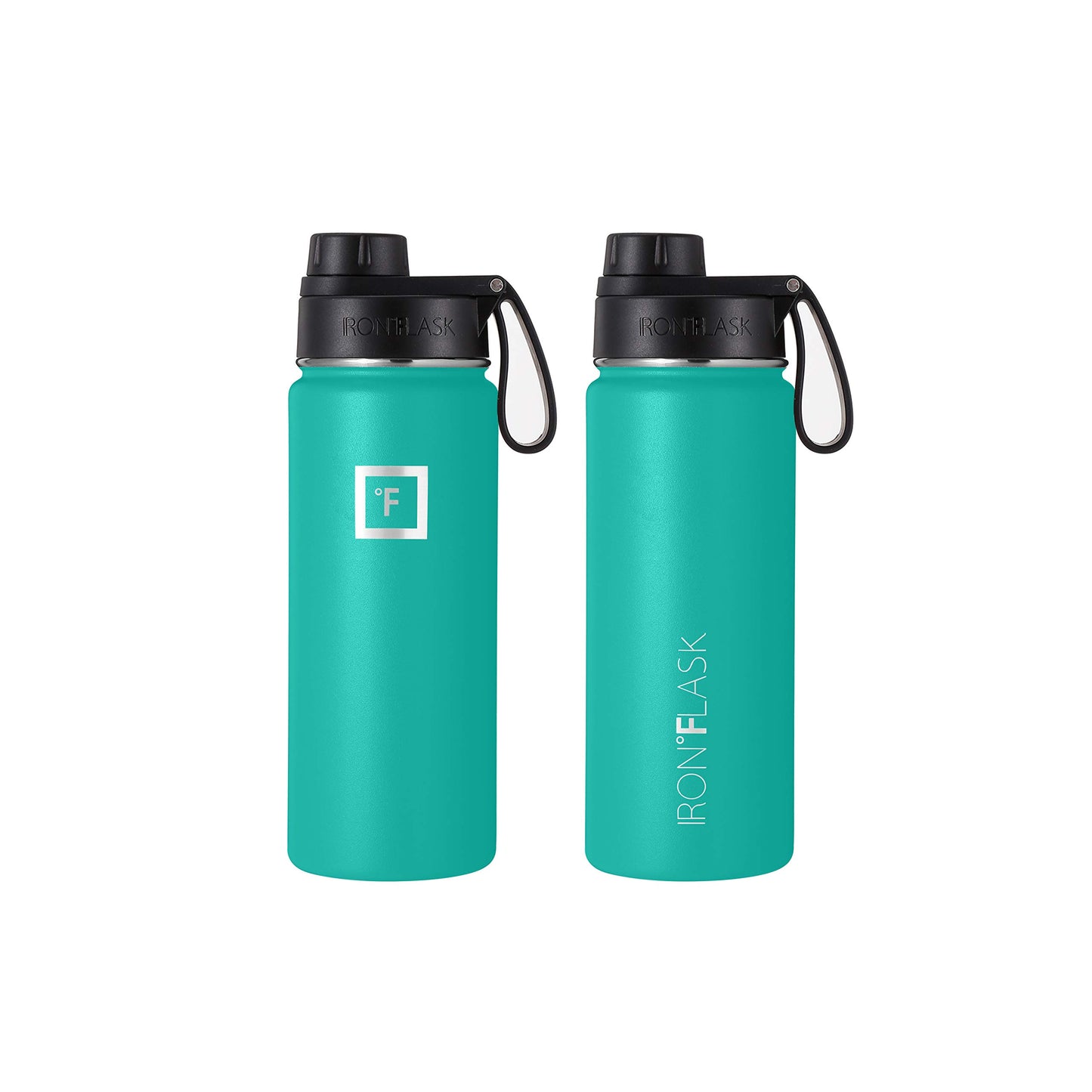 IRON °FLASK Sports Water Bottle - Wide Mouth with 3 Spout Lids - Stainless Steel Gym & Outdoor Bottles for Men, Women & Kids - Double Walled, Insulated Thermos, Metal Canteen - Aquamarine, 18 Oz