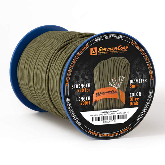 SurvivorCord Paracord - From Titan Survival - Patented 620LB Strength 550 Military Paracord with 3 Strands - Heavy Duty 550 Hank Cord Camping & Outdoor - Paracord with Firestarter & Survival Cord