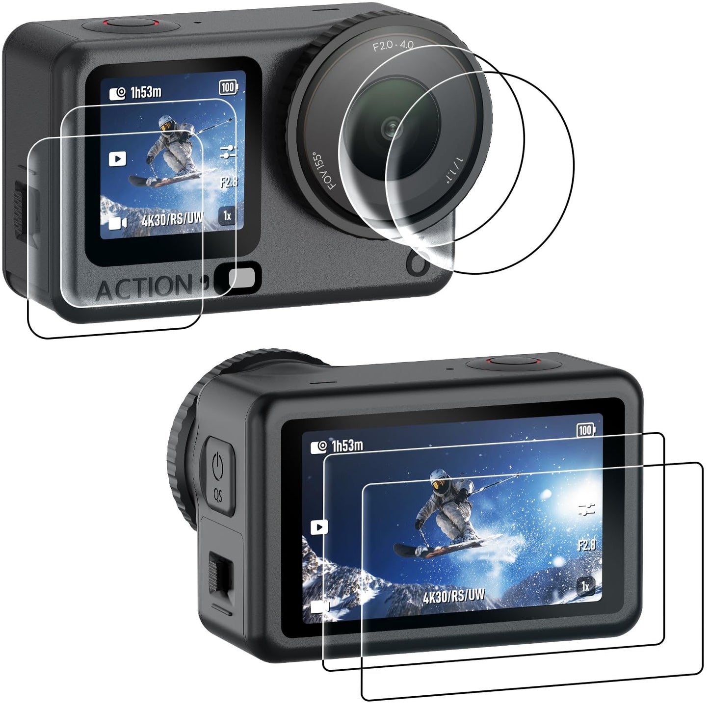 AMAZEAR Lens Screen Protector for DJI Osmo Action 6 Accessories (2 Sets), Action6 Pro Tempered Glass Protector OLED Display, Full Protection, Ultra HD, 9H Hardness, Scratch Resistant(TGP)