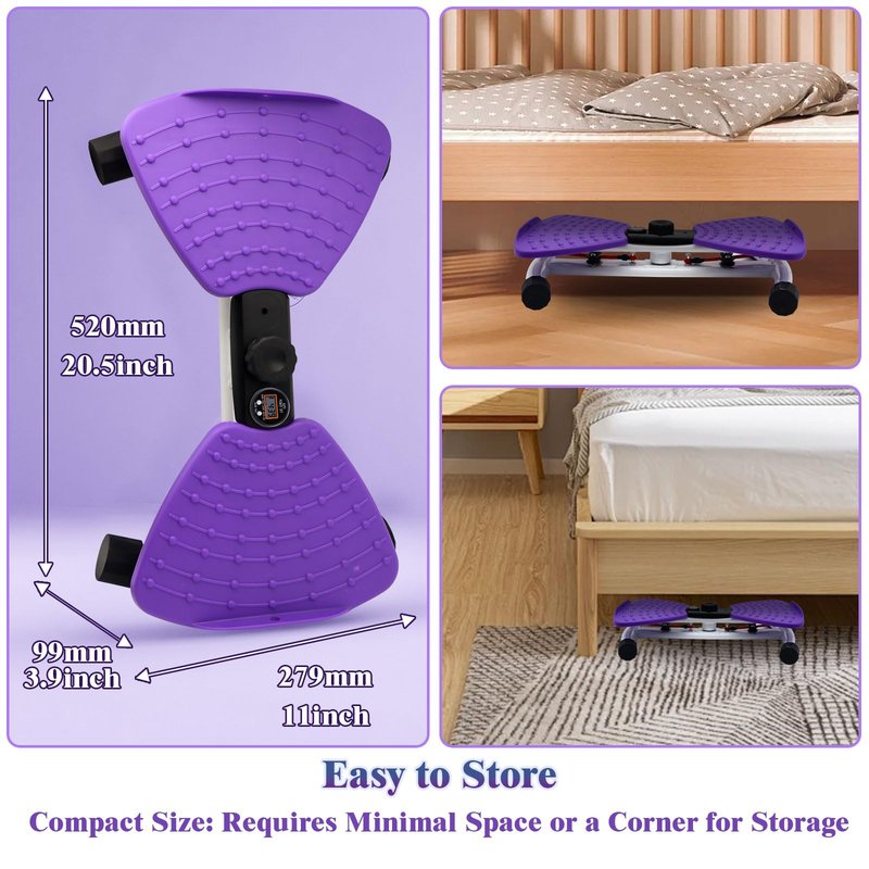 Nereusfwater Waist Twister Machine, 330 lbs Capacity, Noiseless Anti-Slip Twist Board with Resistance Bands, Adjustable Tension Knob & Foot Massage, Digital Display Tracks Time, Reps & Calories, Home Core Trainer for Men & Women (purple，with a display sc
