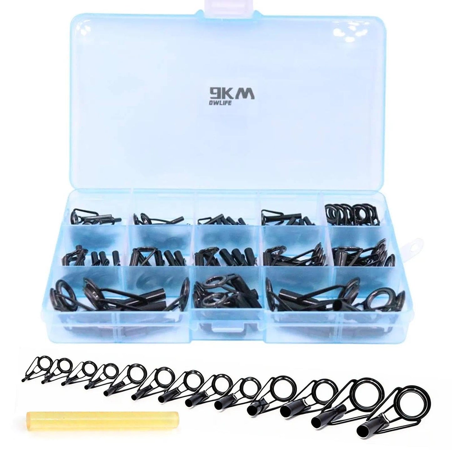 9KM DWLIFE Fishing Rod Tip Repair Kit 45pcs, Black Stainless Steel, Wear Resistant Ceramic Ring, Rod Tip Repair Kit
