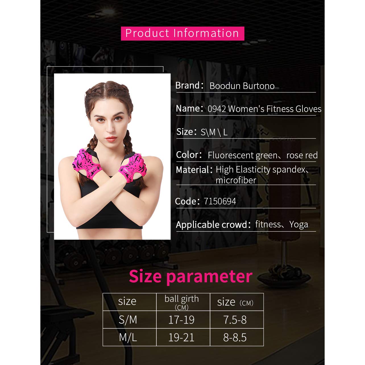 Anser 7150694 Woman Half Finger Girl Short Fingerless Gloves for Indoor Yoga Gym Fitness Body Building Training Outdoor Cycling Motorcycle Running Exercise (Green, SM)