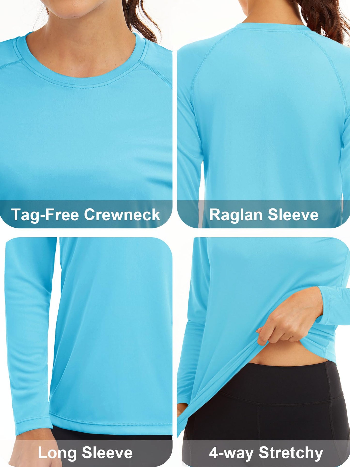 MAGCOMSEN Women UV Shirt Women Shirts Long Sleeve Workout T Shirts for Women Running Shirts for Women Summer Shirts Gym Shirts for Women Ice Blue