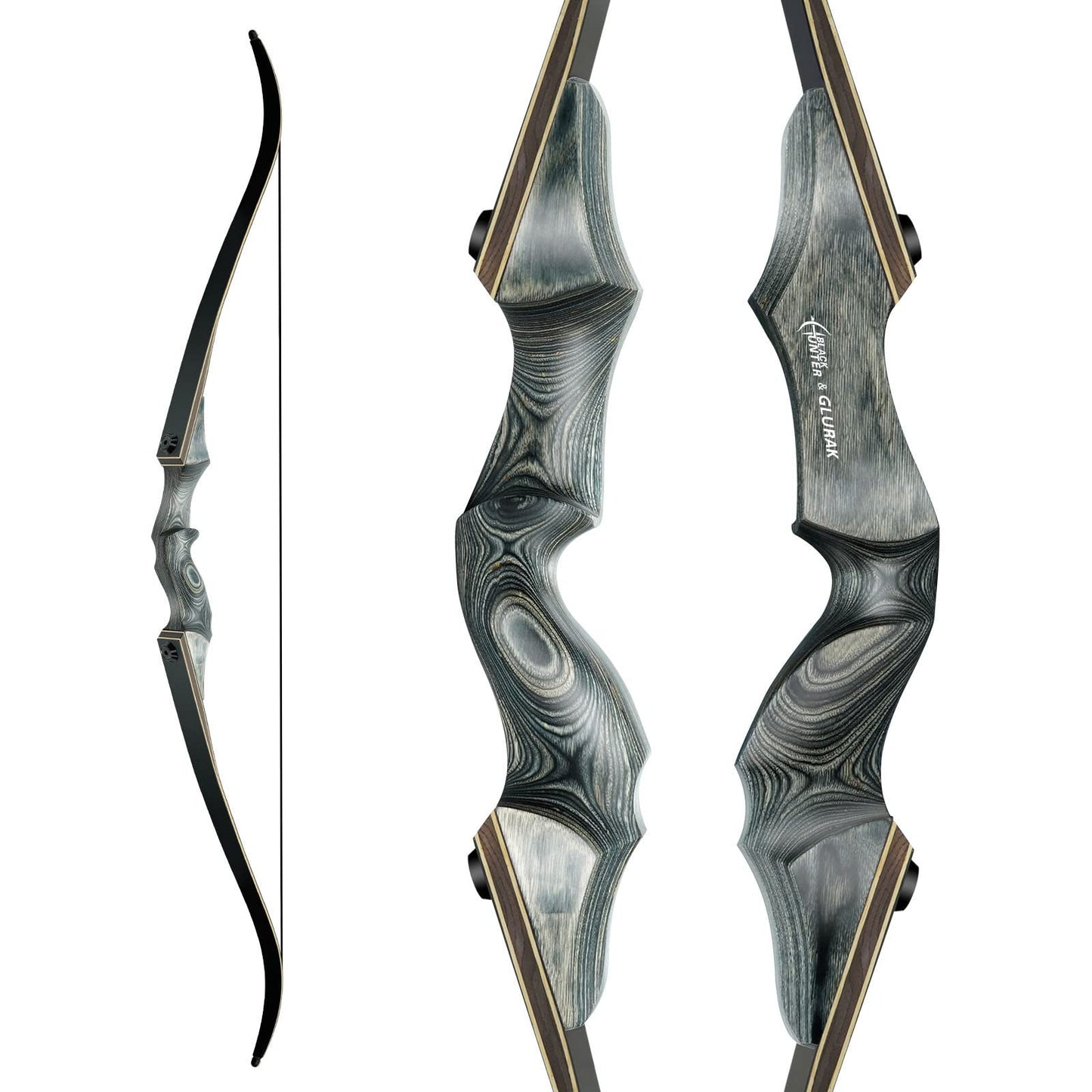 Black Hunter Takedown Recurve Bow, 60" Left Handed with Ergonomic Design for Outdoor Training Practice (55 lb, Left Hand)