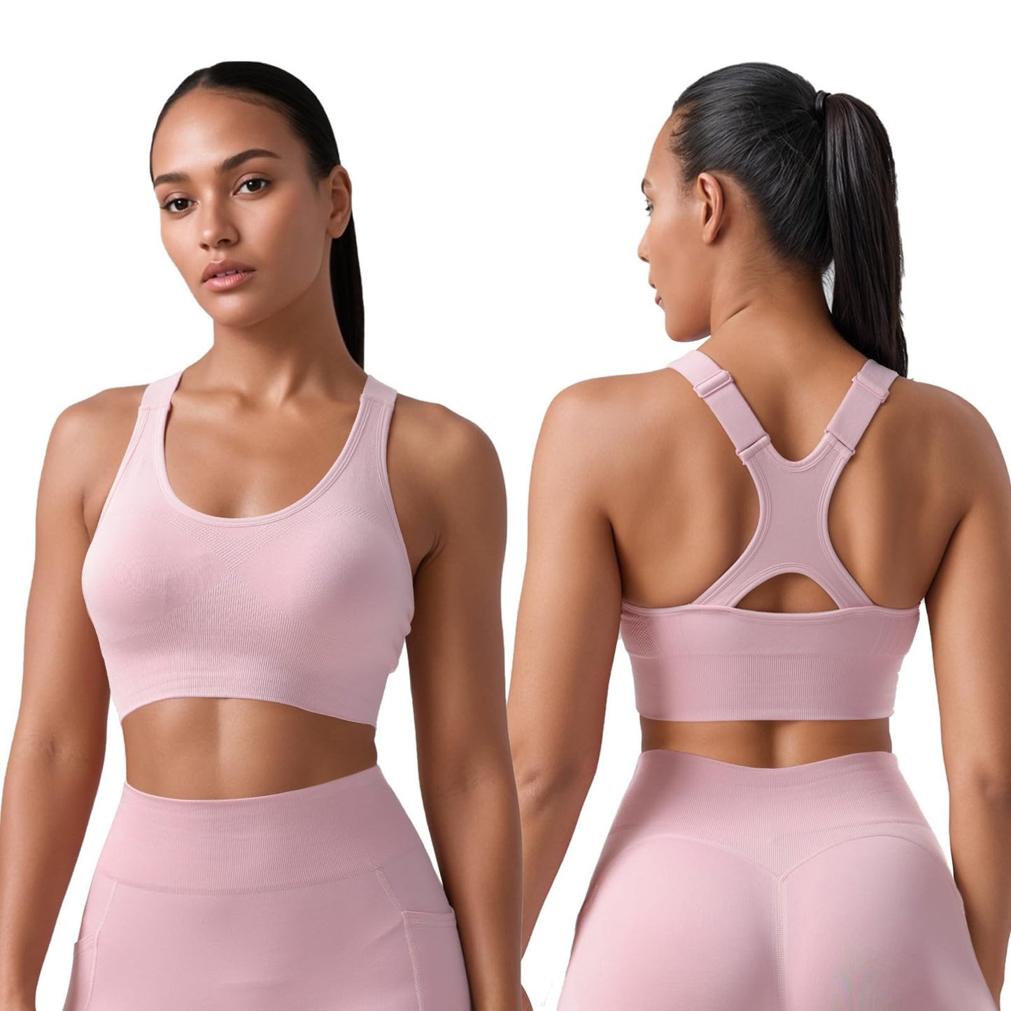 SPORME RUNNING Sports Bras for Women Pack Racerback High Support Bras with Adjustable Straps-Padded Seamless Yoga Bra