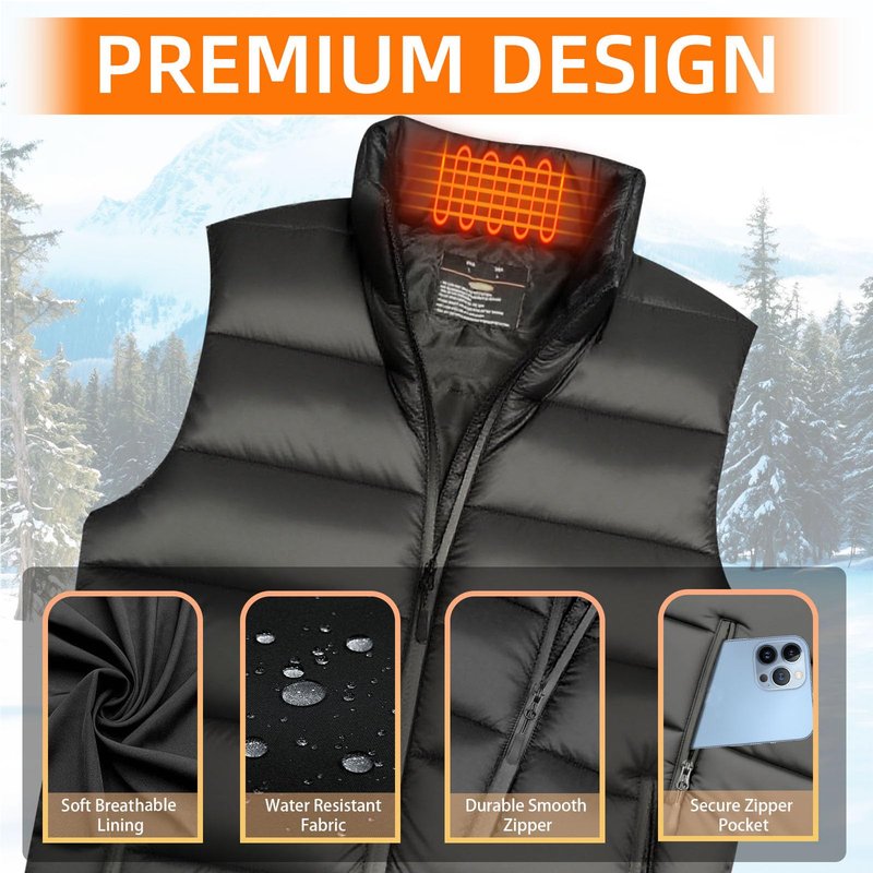 Tiyortoo Heated Vest for Men with Battery Pack Included 16000mAh 7.4V, Men's Heated Vests for Women Electric Rechargeable, 9 Heating Zones,Lightweight Warming Heating Jacket Clothing Outdoor（XL）