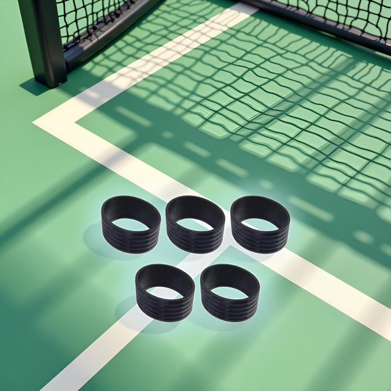 Myuiao 5Pcs Black Tennis Racket Handle Rubber Ring Stretchy Tennis Racquet Band Overgrips, Tennis Racket Grips, Racquet Accessories