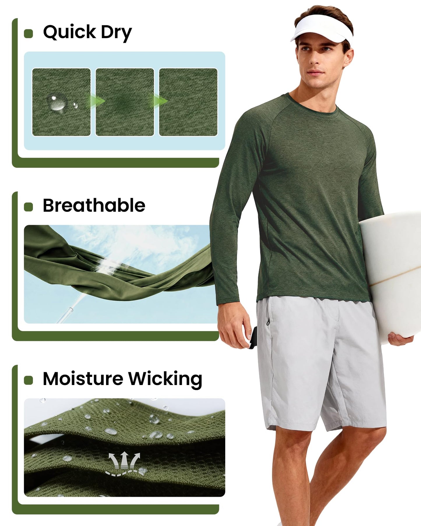 7 Pack Long Sleeve Shirts for Men - Quick Dry Moisture Wicking UPF 50+ Sun Protection T-Shirts for Workout Fishing Casual，Black*3/Dark Grey*2/Blue*2，Large