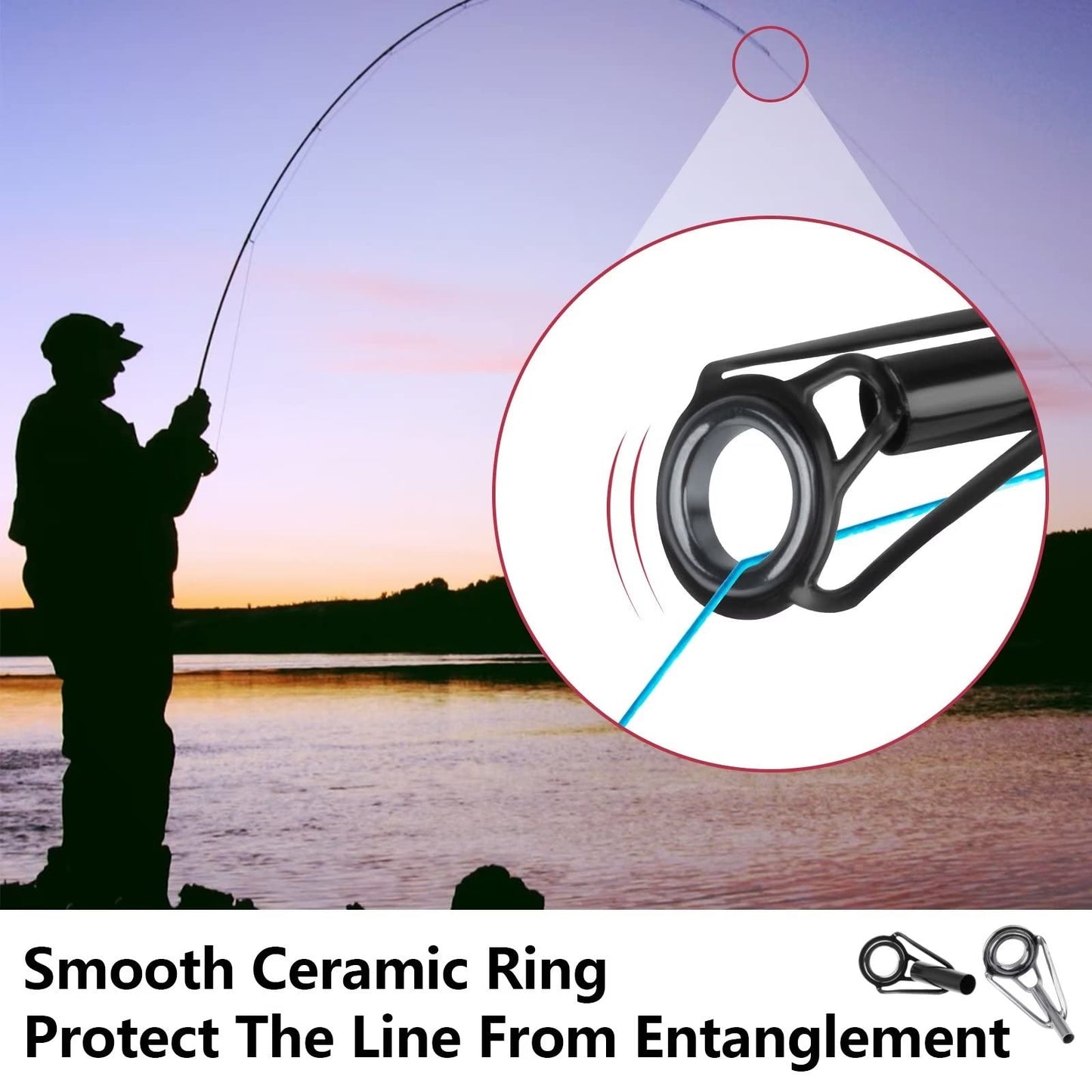 THKFISH Fishing Rod Tip Repair Kit Stainless Steel Ceramic Ring Guide