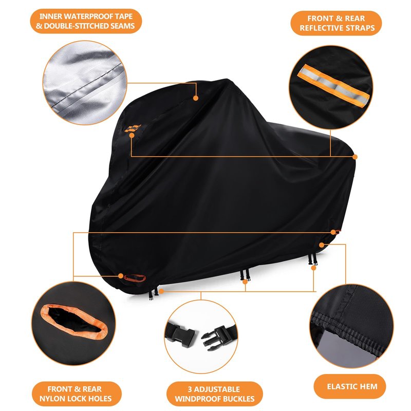 Bike Cover Waterproof Outdoor Bicycle Covers with Lock Holes & 3 Buckles 420D Heavy Duty Ripstop Material Anti UV Snow Wind Proof for Mountain Road City Electric Bikes Up to 68 inch