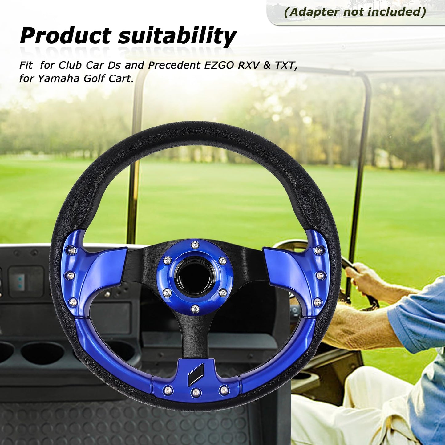 Universal Golf Steering wheel Ergonomic Fit for Club Car DS and Club Car DS Precedent EZGO Yamaha Golf (5156A-blue)