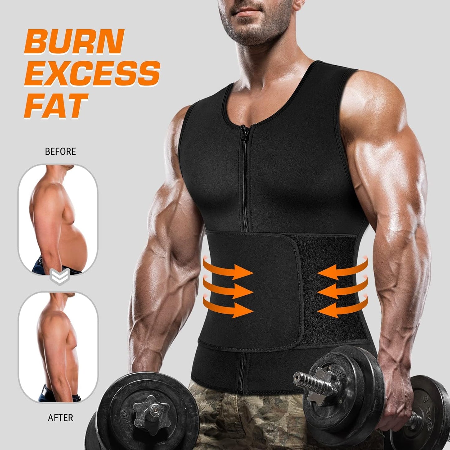 Men's Waist Trainer Sauna Suit Shirt - Compression Vest for Gym Workouts & Sweat Boosting | Fitness Top