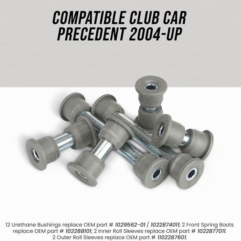 Huskey Club Car Precedent Front Lower Spring & Upper A-Arms Bushing Kits With 12X Urethane Bushings, 2X Sleeves For Front Spring, 2x Inner Rolled Sleeves and Two Outer Rolled for Upper A Arms