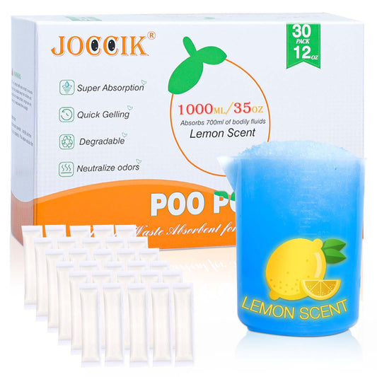 LotuFlor Poo Gel for Portable Toilet 30pcs Super Absorbent Liquid Waste Powder Lemon Scent for Camping Outdoor