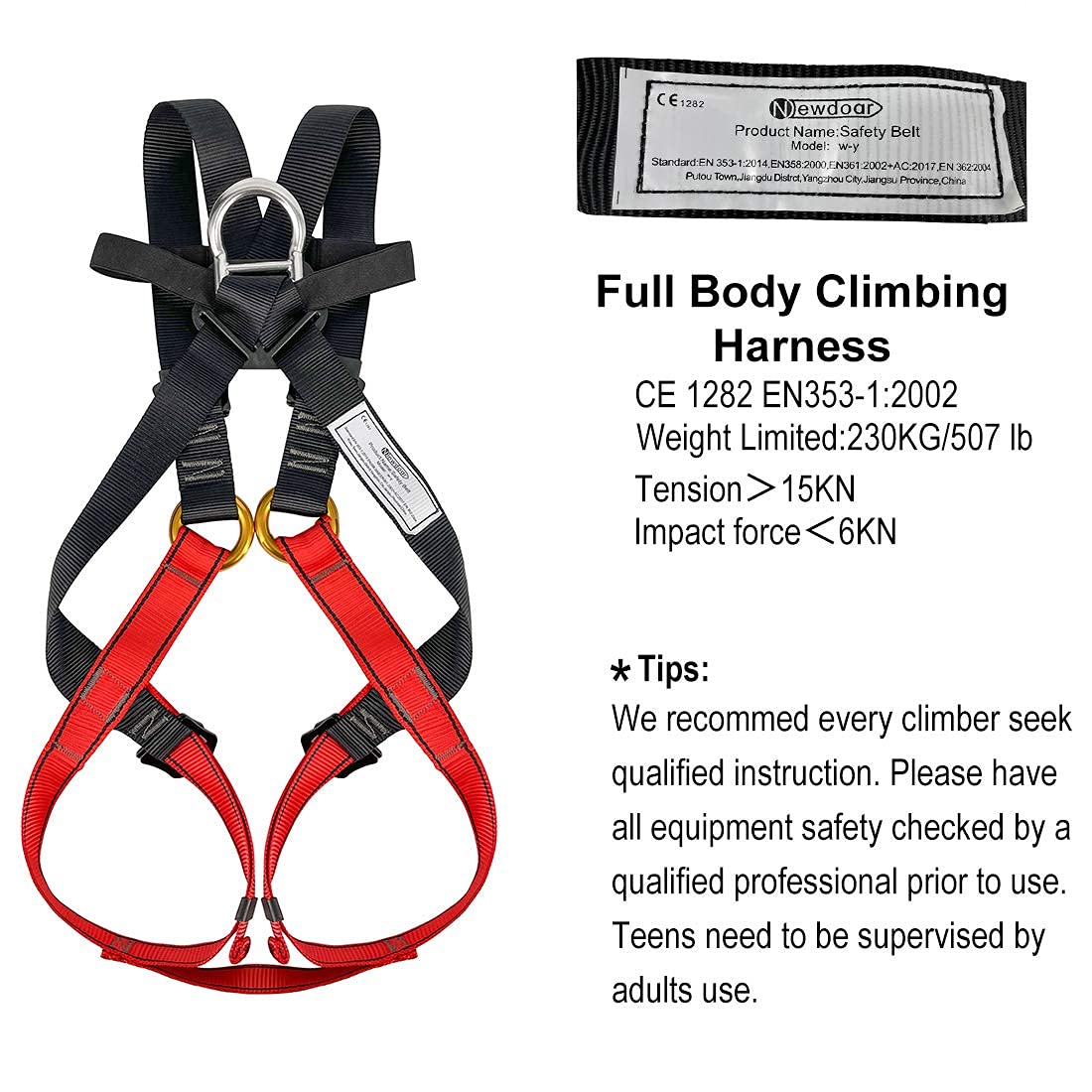 NewDoar Climbing harness CE Certification Full Body for Amusement Park & Rock Climbing Expedition(7-10 Years)