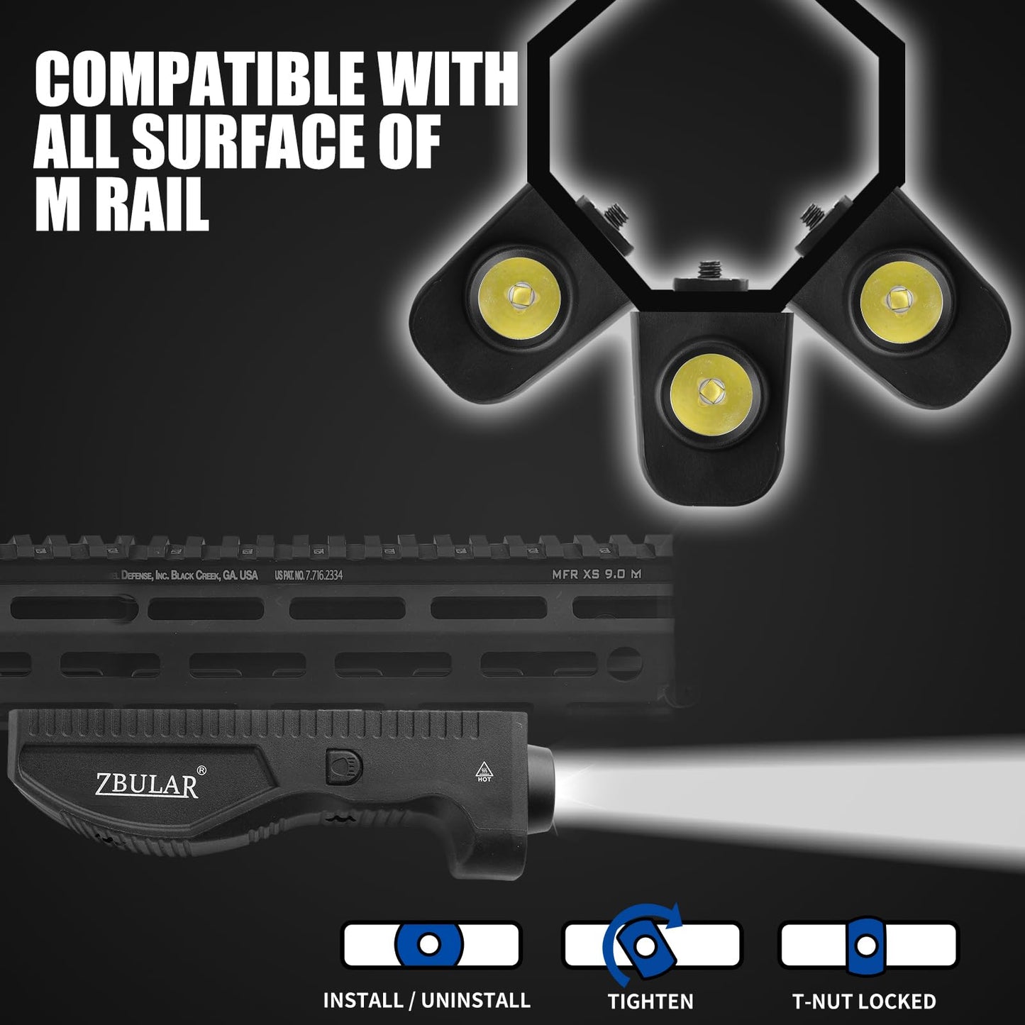 ZBULAR 1450 Lumens Weapon Light, Tactical Flashlight for Rifle,MLOK Mount Weapon Light with Compatible with M-Lok Rail