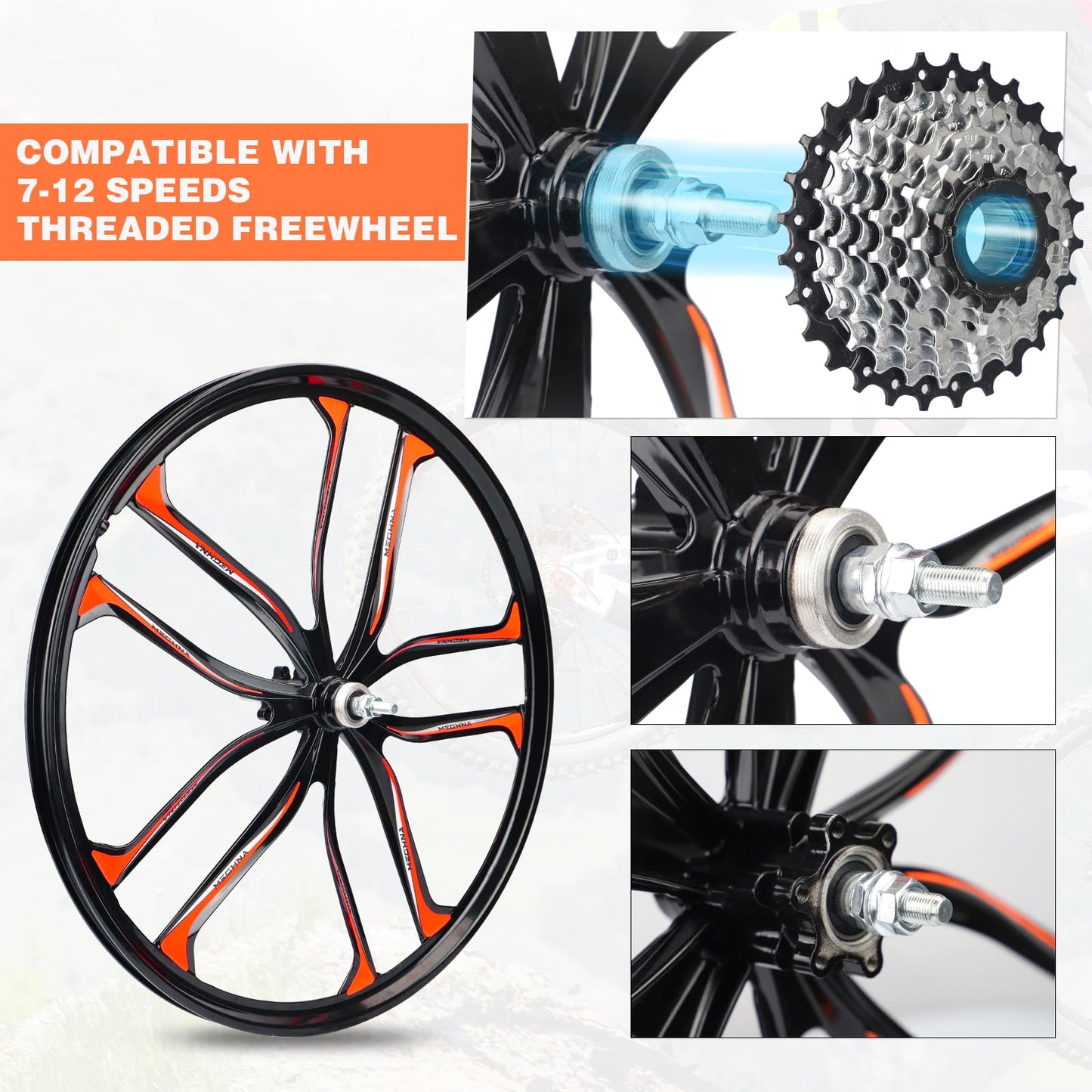 ZUKKA Bike Wheel Set 26 Inch Magnesium Alloy One-Piece Bike Wheels 10 Spokes Rim Front & Rear 100x135mm for 7-12s Freewheel Quick Release Axles,for Mountain/Folding/Kids Bikes
