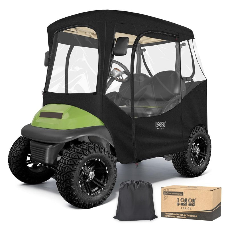 10L0L 2 Passenger Golf Cart Enclosure for Club Car DS & Precedent,Waterproof 600D Rain Cover,with Side Mirror Opening,Transparent Tail Light Panel,Foldable Door,Windshield,4-Sided Clear Windows