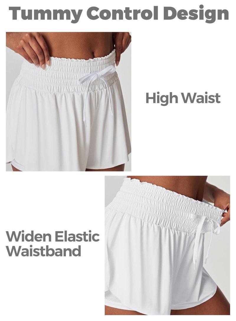 IUGA Athletic Shorts for Women High Waisted Butterfly Shorts Flowy Running Workout Tennis Skorts with Pockets Preppy Clothes White