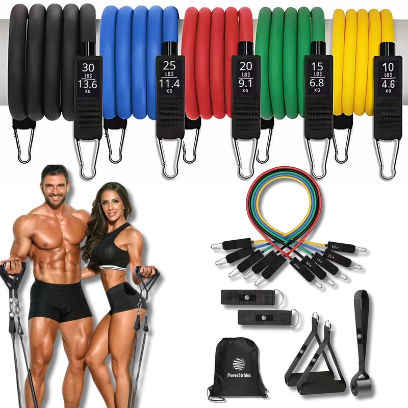 PowerStrides Resistance Bands Set for Men & Women - Best Choice for Full-Body Training, Pull up Exercise and All Kinds of Working Out. Premium Quality with Handles. Ideal for Strength and Mobility.