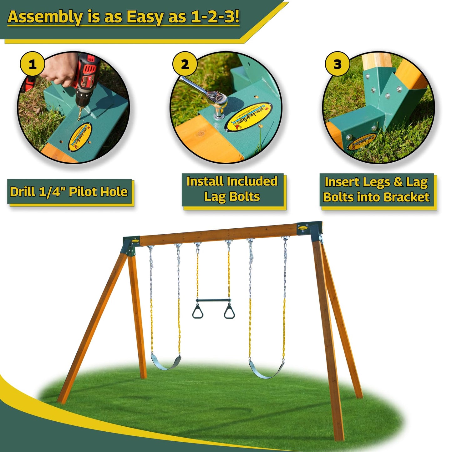 Eastern Jungle Gym Easy 1-2-3 A-Frame 2 Brackets for Swing Set with All Mounting Hardware, Green
