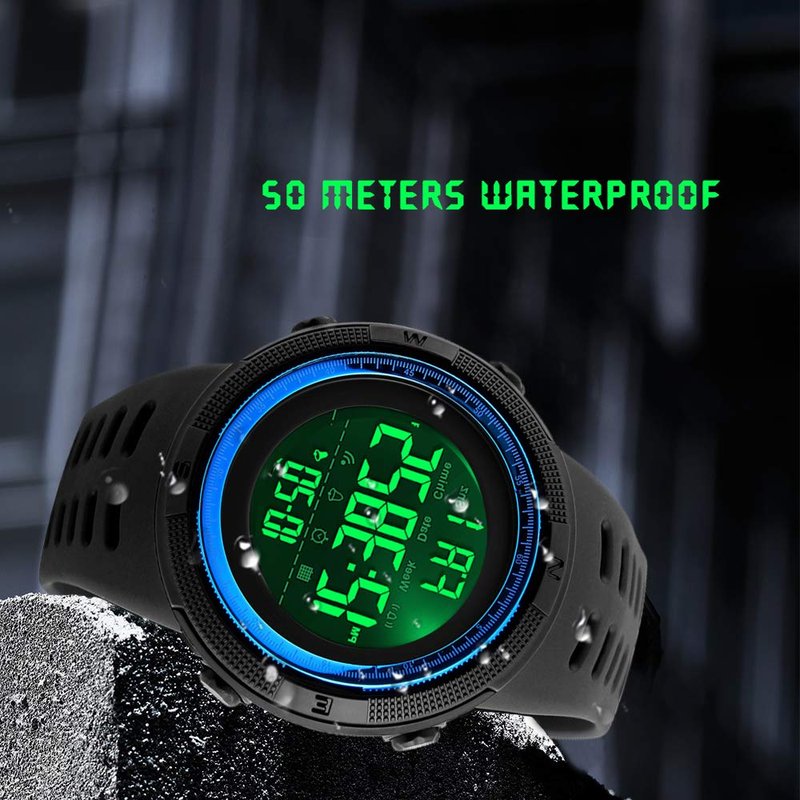 SKMEI Watch for Men,Military Sports Round Digital Watch with Waterproof Led Light Stopwatch Countdown Date Alarms Chronograph