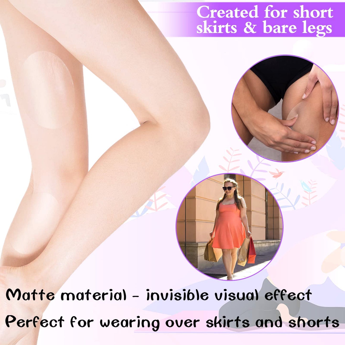 WOLAIYE Thigh Inner Anti-Chafing Sticker, Self-Adhesive Wear-Resistant Disposable Body Anti-Friction Pads, Transparent Ultra-Thin Invisible Patch,12PCS