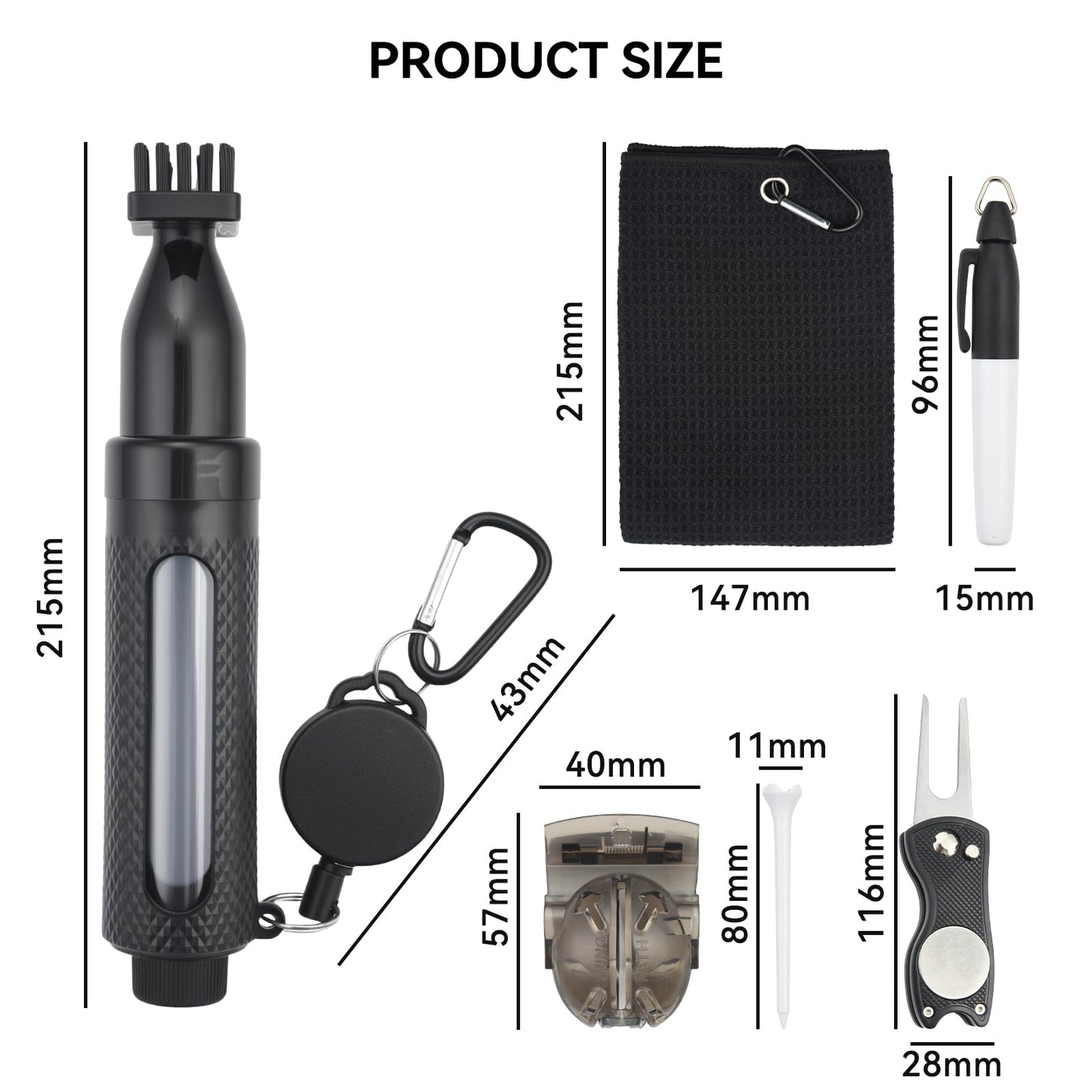 FIRINER Golf Accessories Kit - Golf Club Cleaner with Golf Brush with Water, Golf Towel, Divot Repair Tool, Golf Tee Holder, Marking Pen & Golf Ball Marker, Golf Gifts for Men and Women