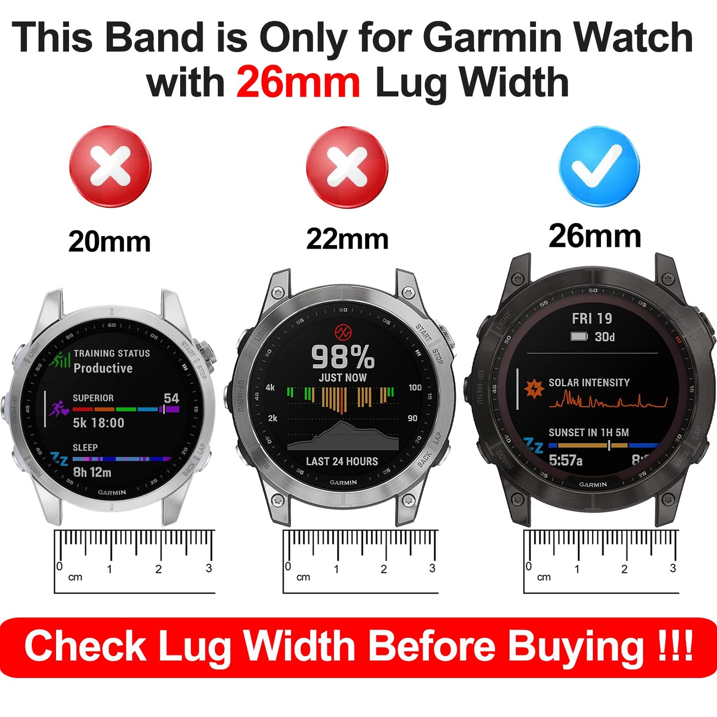 26mm Quick Fit Silicone Replacement Straps Compatible with Garmin Fenix 5X 7X Pro Bands Tactix 7 Pro Enduro 2 Fenix 7X Fenix 6X Pro Fenix 5X Plus Descent Mk2i Tactix Delta