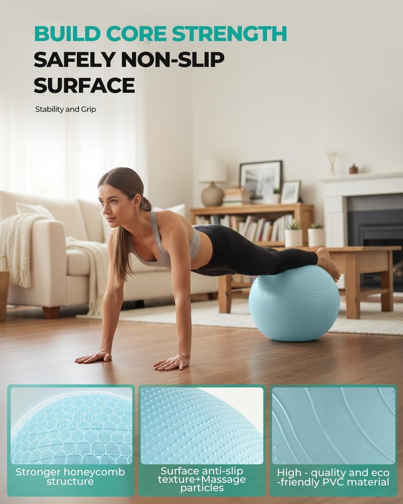 Yoga Ball - Extra Thick Anti-Burst Exercise Ball for Stability & Fitness | 4 Sizes Available with Pump