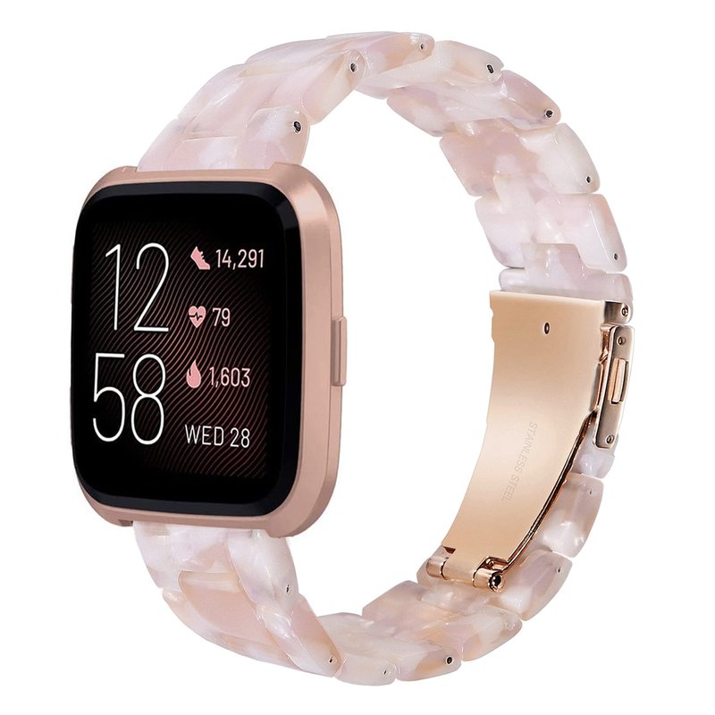 AWSMOR Compatible with Fitbit Versa 2 Band for Women Men - Resin Wristband Strap with Metal Stainless Steel Buckle Replacement for Versa/Lite/SE Smartwatch (Pink Flower)