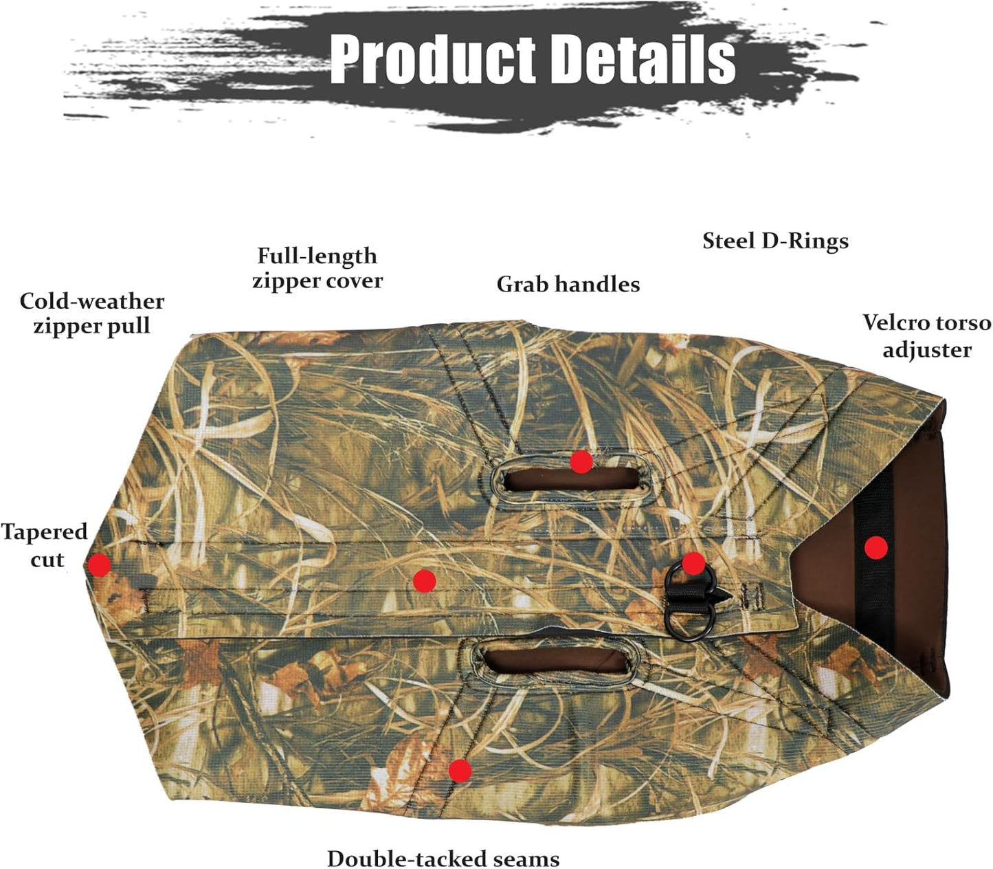 HUNTPAL Waterfowl Camo Dog Hunting Vest - Neoprene Reflective Harness for Large Dogs | Adjustable No Pull Design